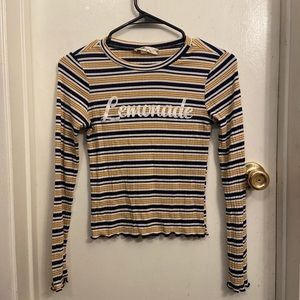 yellow & blue striped long sleeve crop top